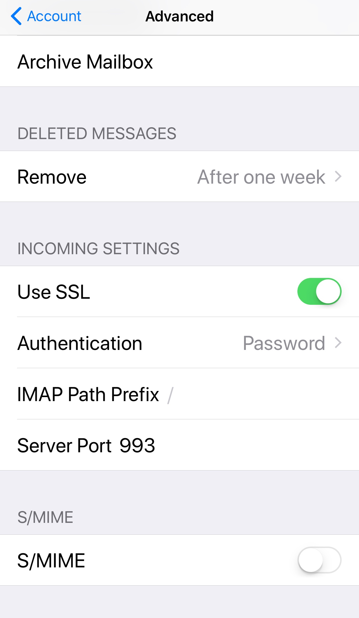 iPhone IMAP advanced configuration