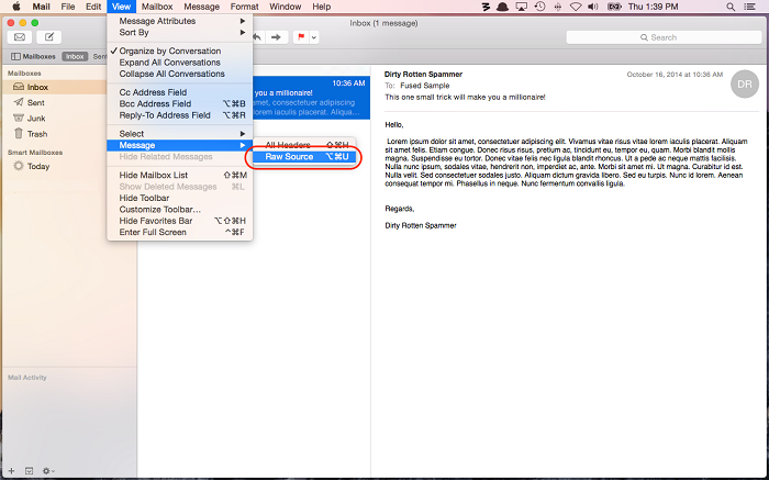 Apple Mail - View All Headers option