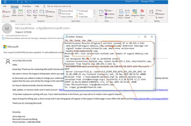 Outlook Internet headers with Received and Authentication-Results lines