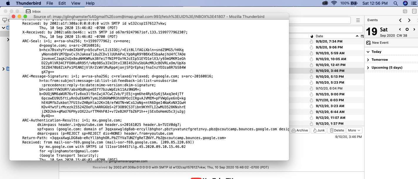 Thunderbird - View source window with headers
